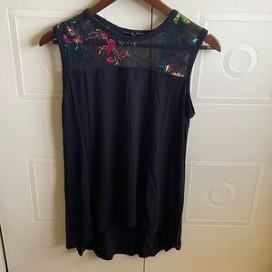 Black Tank Top with Embroidery Detail